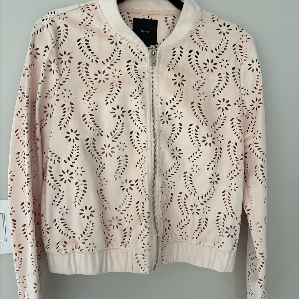 Forever 21 Pink Eyelet Bomber Jacket